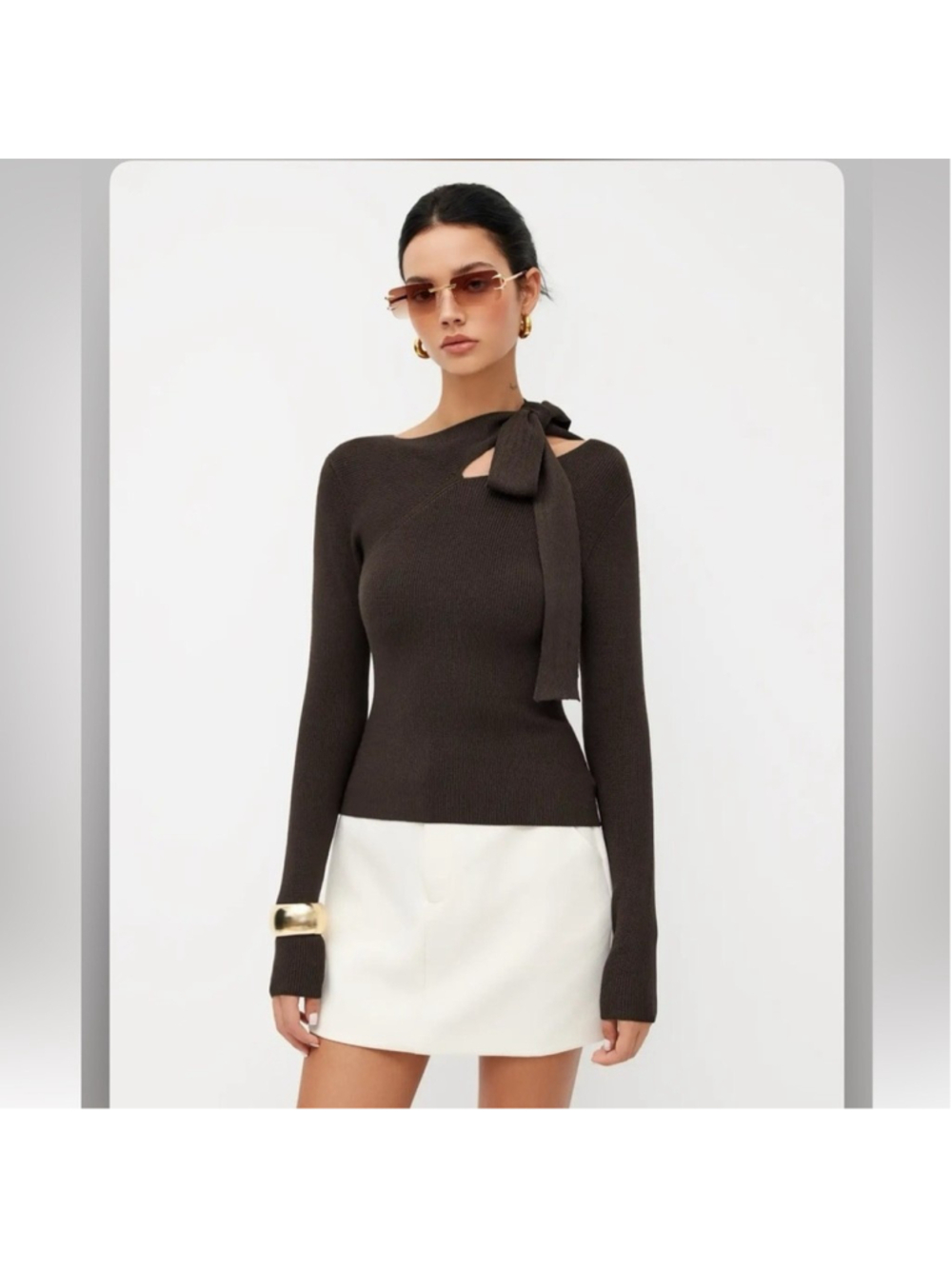 Cider KNIT ASYMMETRICAL NECK SOLID KNOTTED LONG SLEEVE TOP XS AR3-23